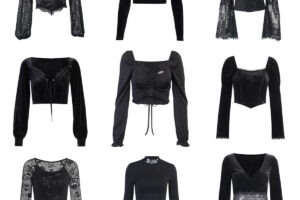 Goth Crop Tops - Longsleeve mit Spitze