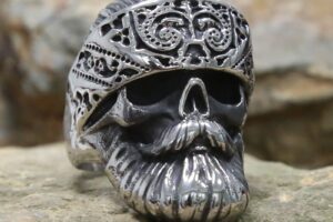 Hippie Hipster Black Beard Skull Ring