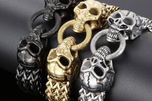 Massiv Edelstahl Armband mit Totenkopf Verschluss